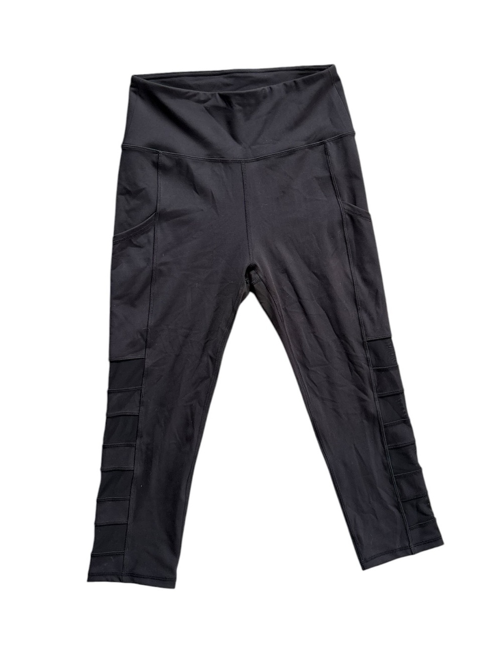 X by Gottex Black Mesh Panel Capri Leggings Medium Pockets Athleisure